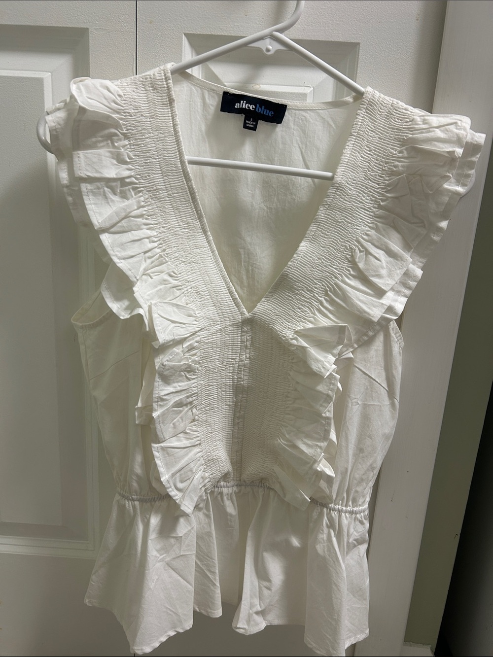Alice Blue Cream Ruffle V-Neck Peplum Top